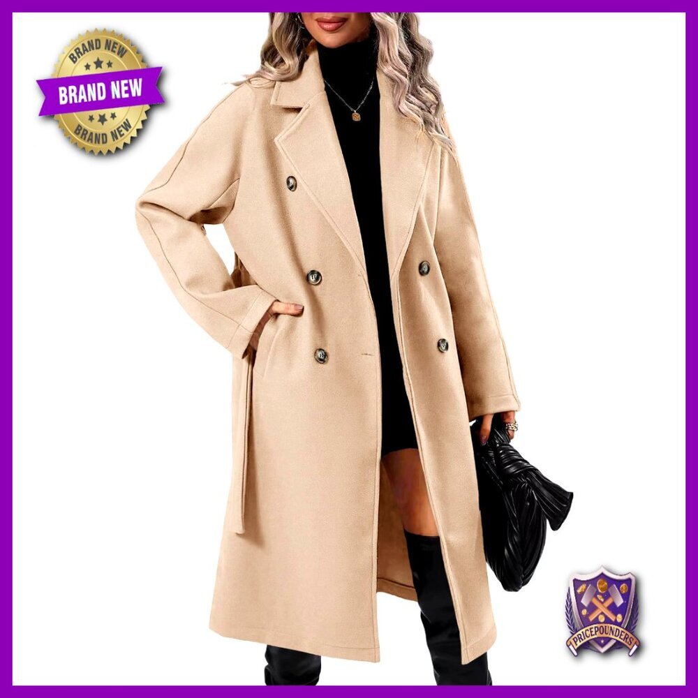 Elegant Wool Pea Coat Double Breasted Mid-Long Winter Overcoat with Belted